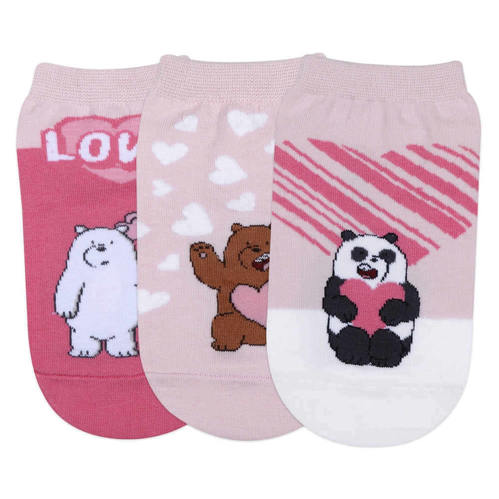 We Bare Bears By Balenzia Lowcut Socks Gift Pack For Women (Pack Of 3 Pairs/1U) (Free Size )Pink,White - Balenzia