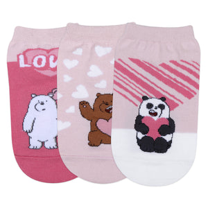 We Bare Bears By Balenzia Lowcut Socks Gift Pack For Women (Pack Of 3 Pairs/1U) (Free Size )Pink,White - Balenzia