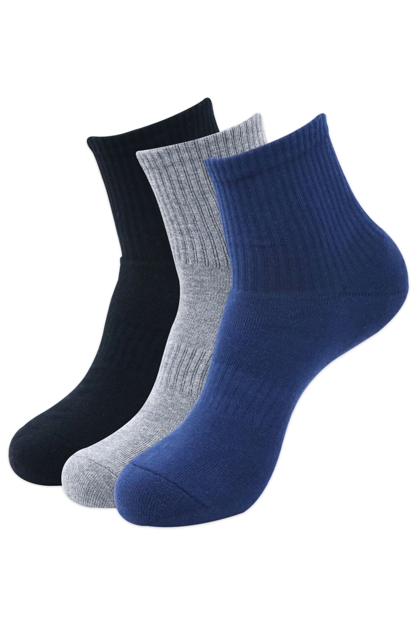 Balenzia Men's Full Cushioned Terry/Towel Ankle Sports Socks, Gym Socks - Black,Navy, L.Grey (Pack of 3 Pairs/1U) - Balenzia