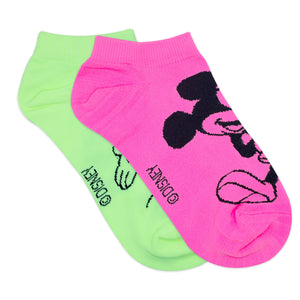 Balenzia x Disney Mickey Mouse Fluorescent Colored Lowcut Socks for Women- (Pack of 2 Pairs/1U)(Free Size)Pink,Green - Balenzia