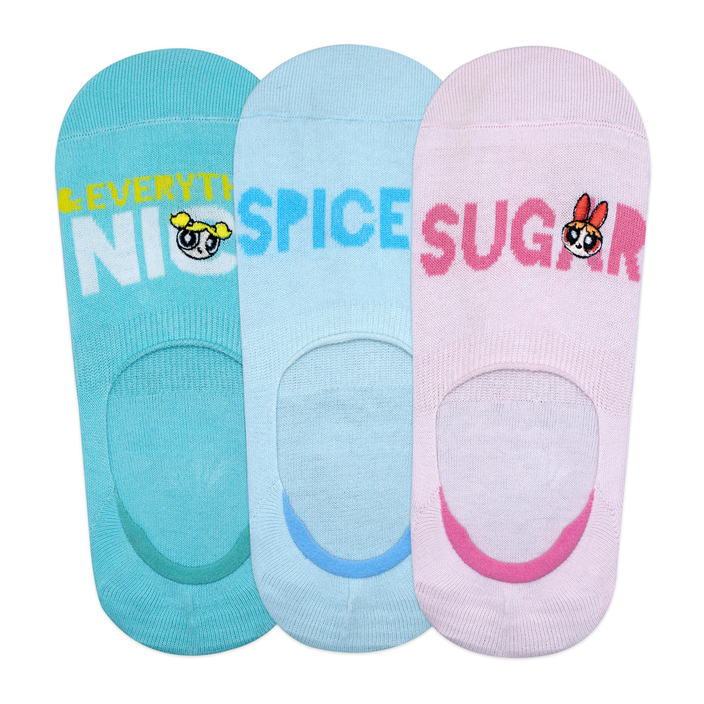 Powerpuff Girls By Balenzia Loafer Socks Gift Pack For Women (Pack Of 3 Pairs/1U)(Free size4)(Pink,Green,Blue) - Balenzia