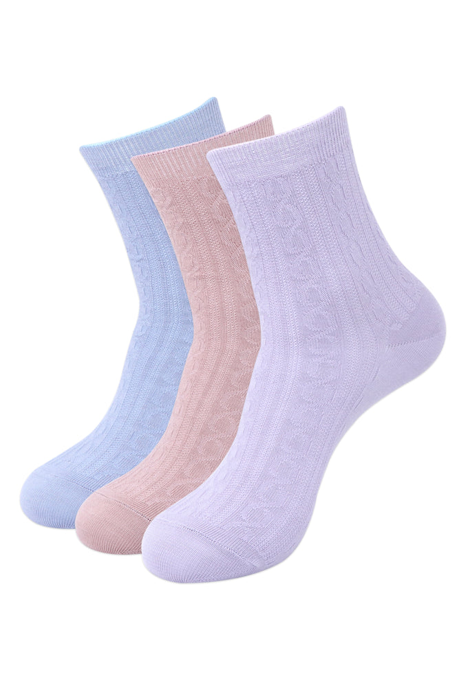 
            
                Load image into Gallery viewer, Balenzia Women&amp;#39;s Self design Woolen high ankle Socks- Blue,Pink,Purple-(Pack of 3 Pairs/1U) - Balenzia
            
        