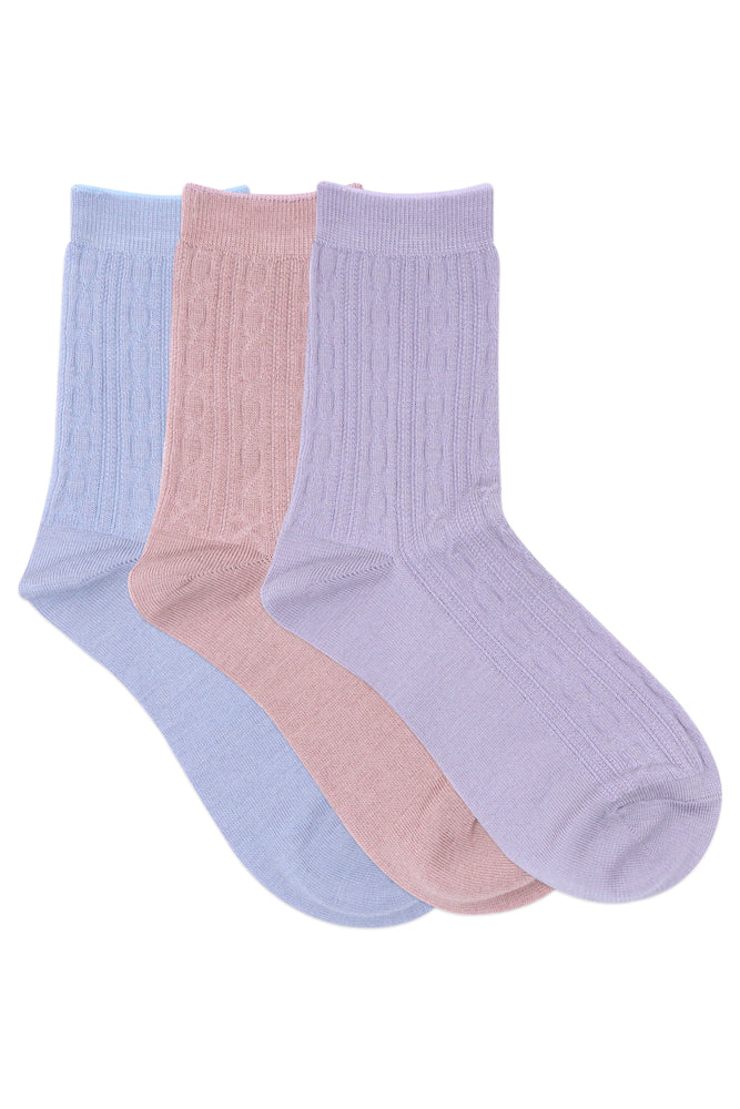 
            
                Load image into Gallery viewer, Balenzia Women&amp;#39;s Self design Woolen high ankle Socks- Blue,Pink,Purple-(Pack of 3 Pairs/1U) - Balenzia
            
        