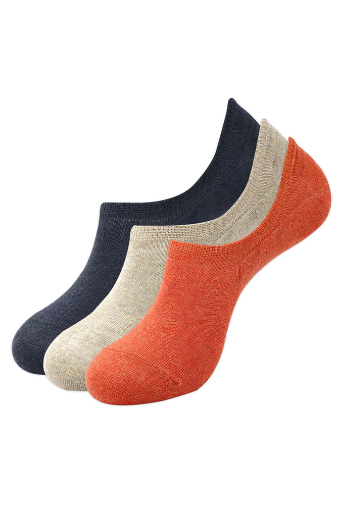 Balenzia Men's Cotton Sneaker Socks with Anti-Slip Silicon System- (Pack of 3 Pairs/1U) (Orange,Beige,D.Grey) - Balenzia