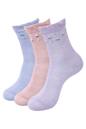 
            
                Load image into Gallery viewer, Balenzia Women&amp;#39;s Floral design Woolen high ankle Socks- Blue,Pink,Purple-(Pack of 3 Pairs/1U) - Balenzia
            
        