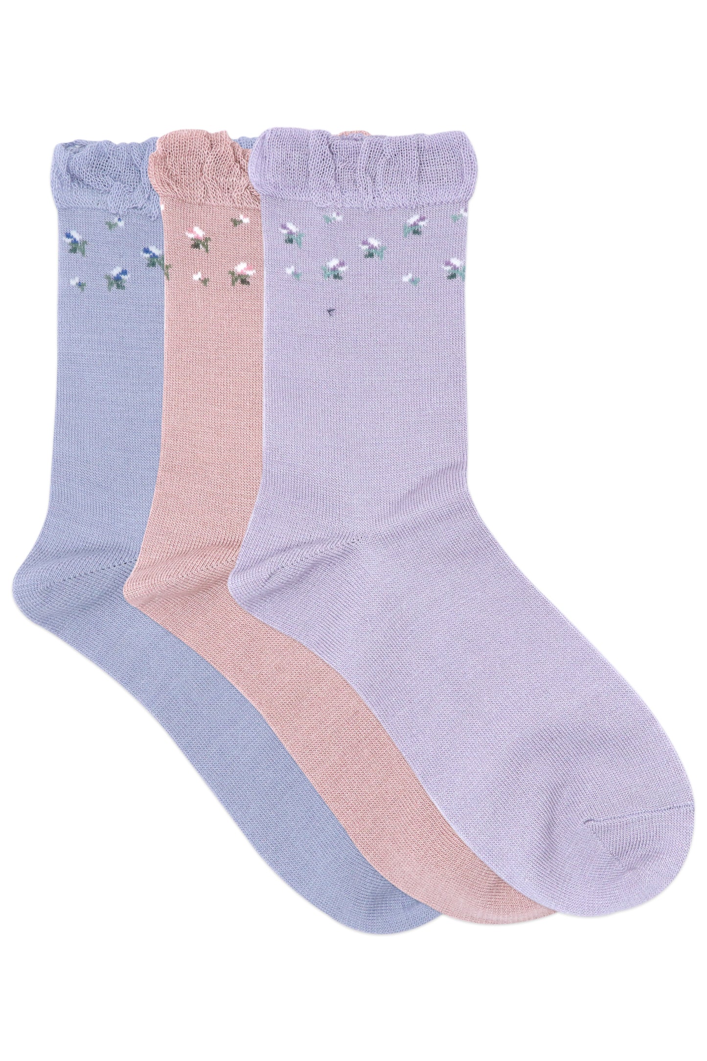 Balenzia Women's Floral design Woolen high ankle Socks- Blue,Pink,Purple-(Pack of 3 Pairs/1U) - Balenzia