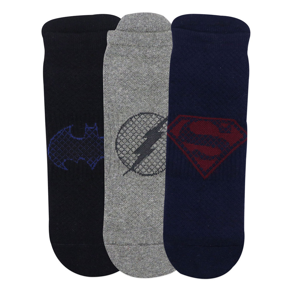 Balenzia X Justice League Men's Combed Cotton Lowcut Socks-Pack of 3 Pairs/1U (Black,Navy,Grey)(Free Size)Superman, Batman, Flash - Balenzia