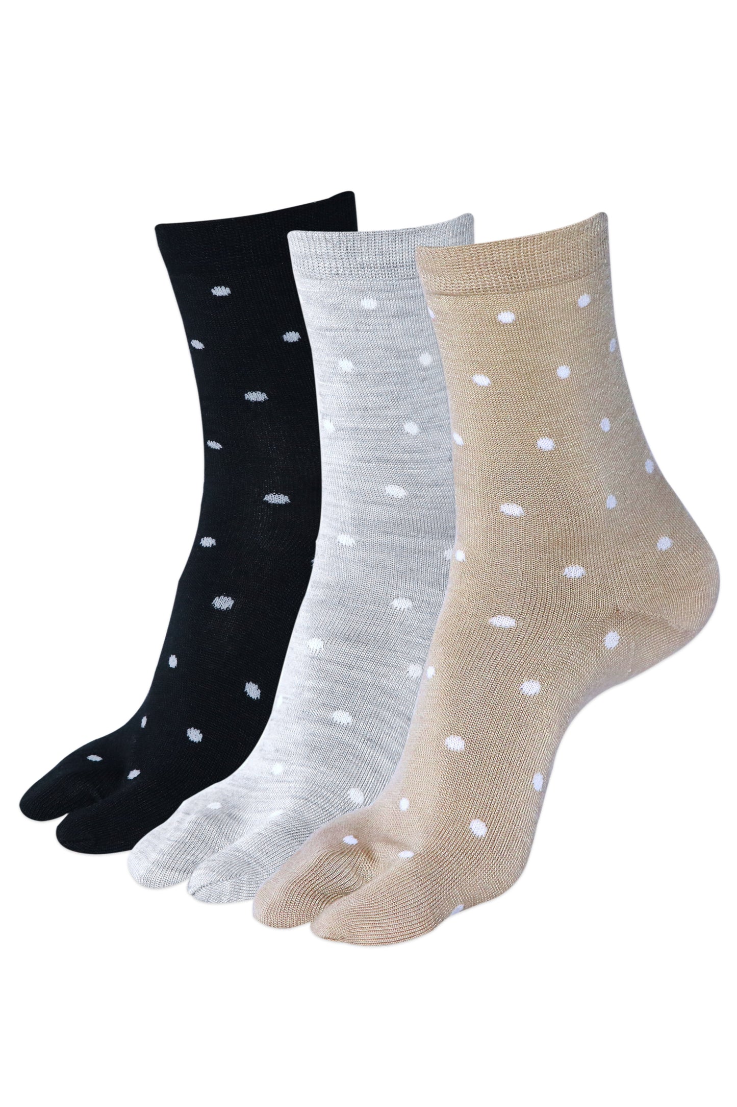 Balenzia Women's Polka Patterned Woolen Toe Socks- Black-L.grey-Beige (Pack of 3 Pairs/1U) - Balenzia