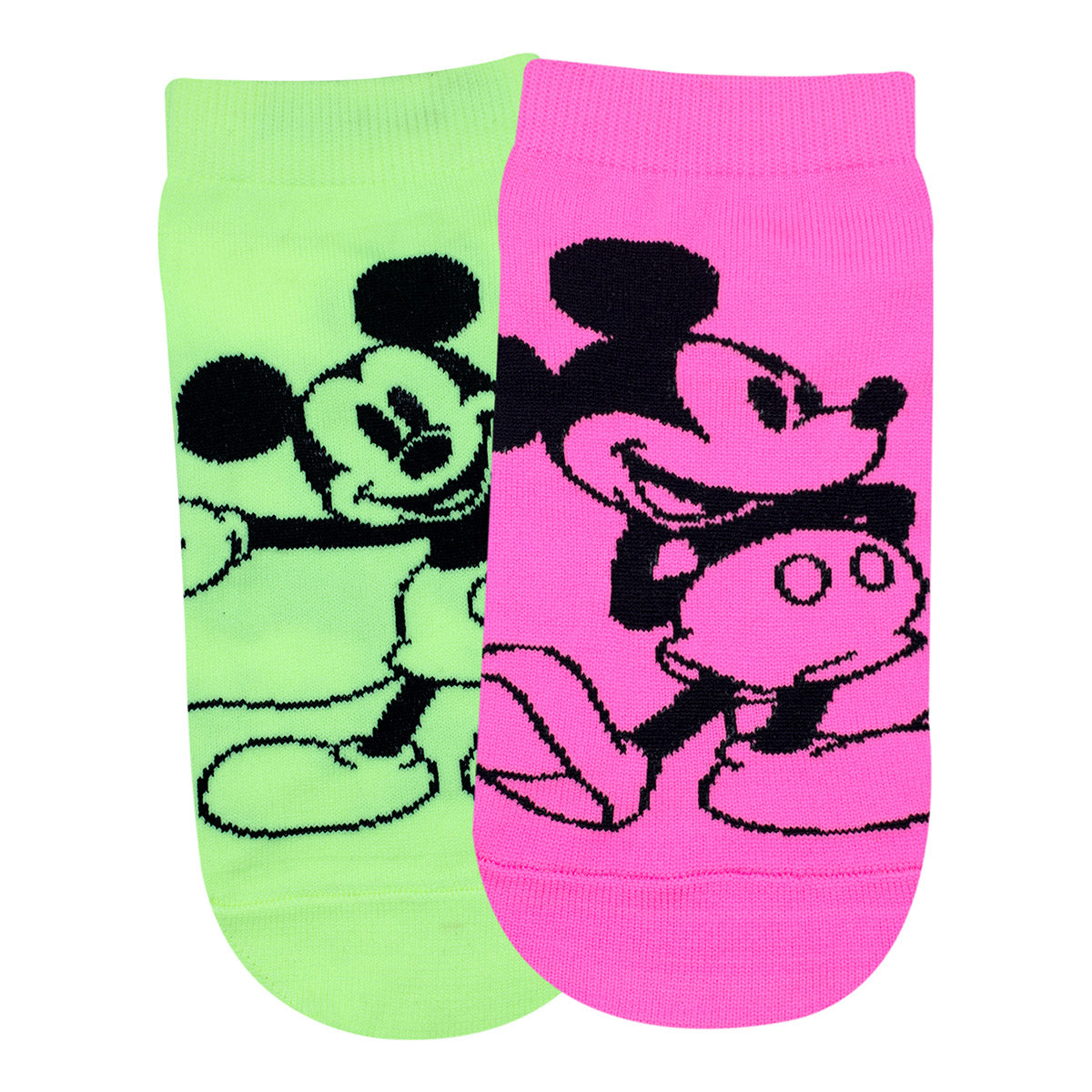 Balenzia x Disney Mickey Mouse Fluorescent Colored Lowcut Socks for Women- (Pack of 2 Pairs/1U)(Free Size)Pink,Green - Balenzia