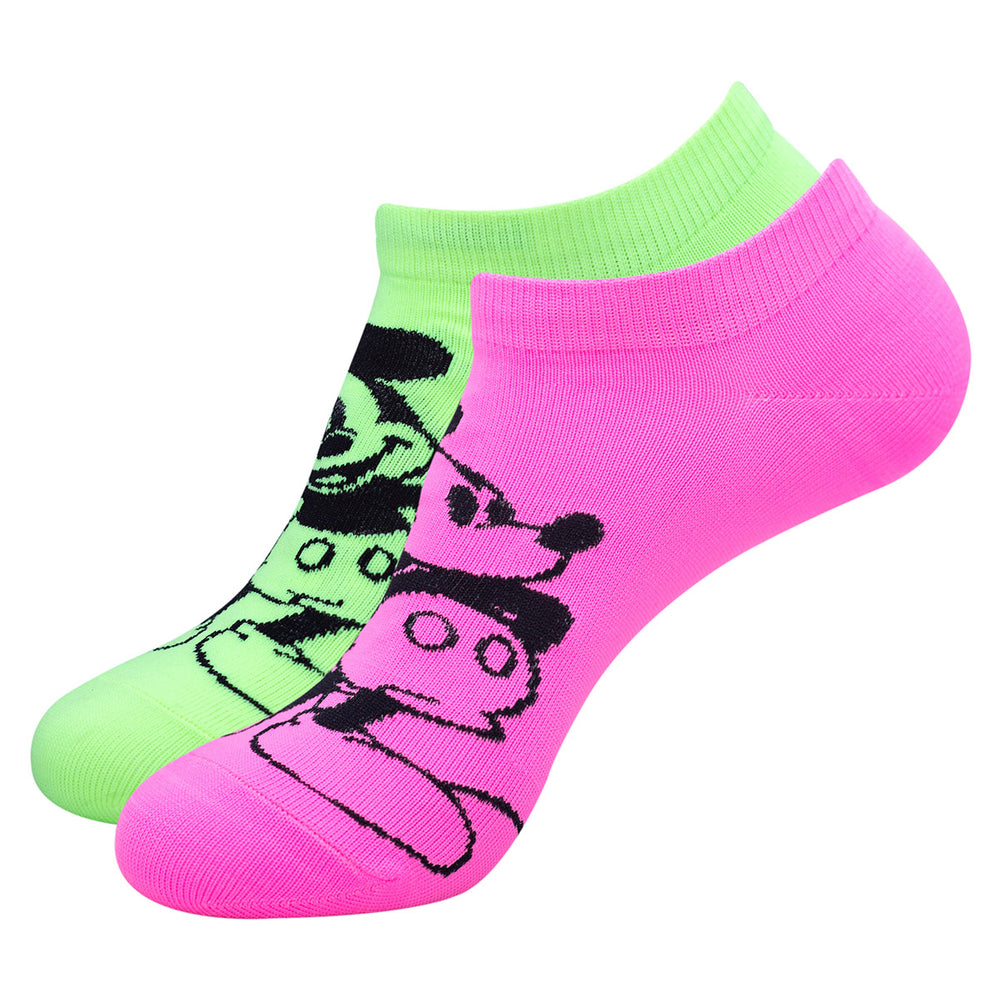 Balenzia x Disney Mickey Mouse Fluorescent Colored Lowcut Socks for Women- (Pack of 2 Pairs/1U)(Free Size)Pink,Green - Balenzia