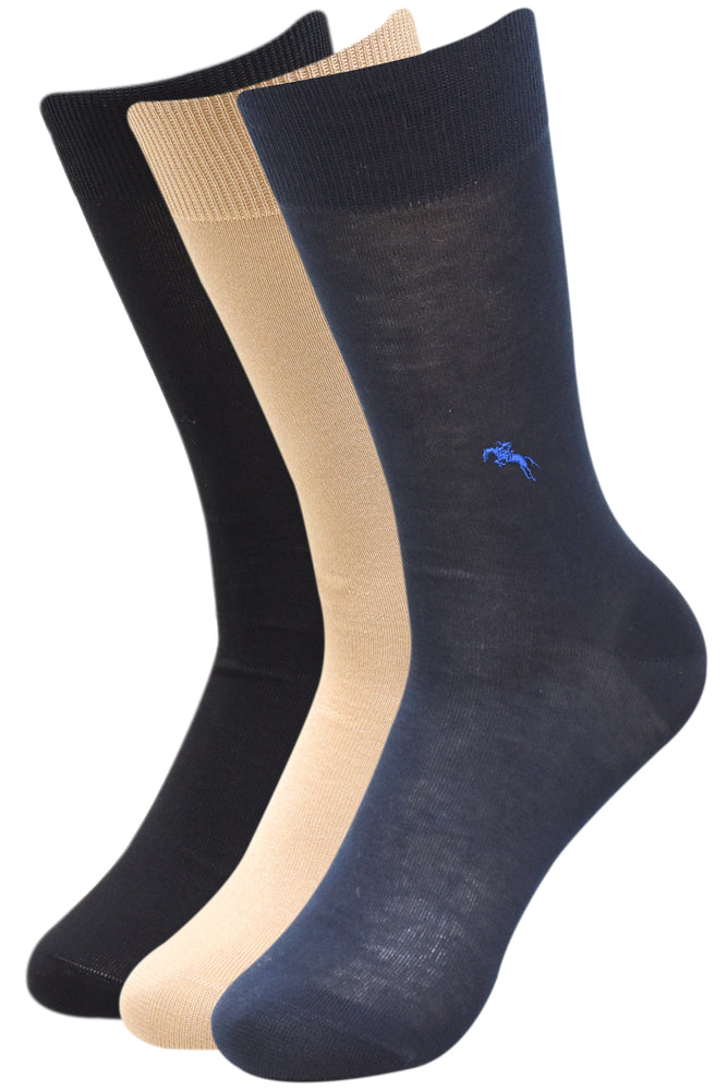 
            
                Load image into Gallery viewer, Balenzia Men&amp;#39;s Embroidered Premium Mercerised Cotton Socks -Navy, Black, Beige- (Pack of 3 Pairs/1U) - Balenzia
            
        