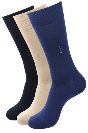Balenzia Men's Calf Length/ Crew Length Formal Cotton Socks (Pack of 3/1U) Black/Navy/White/Beige - Balenzia