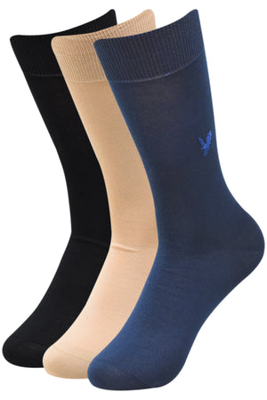 Balenzia Men's Embroidered Premium Mercerised Cotton Socks -Black, Navy, Beige- (Pack of 3 Pairs/1U) - Balenzia