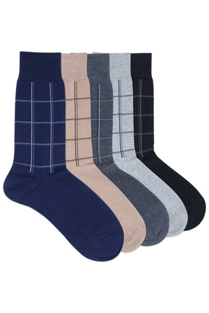 
            
                Load image into Gallery viewer, Balenzia Men&amp;#39;s Checks Calf Length/Crew Length Cotton Socks - (Multicolored)(Pack of 5/1U) - Balenzia
            
        