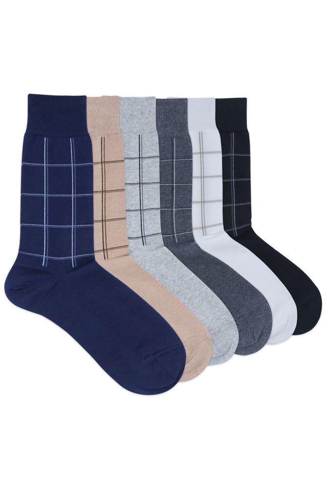 Balenzia Men's Checks Calf Length/Crew Length Cotton Socks - (Multicolored)(Pack of 6/1U) - Balenzia