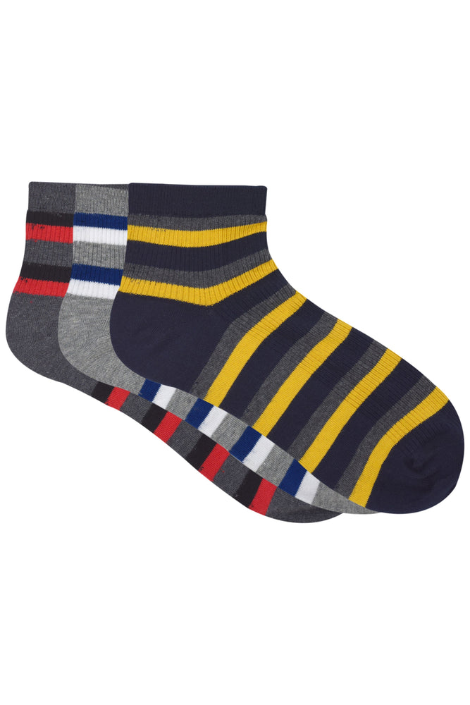 Balenzia Men's Striped Cotton Ankle Socks-(Pack of 3 Pairs/1U) - Balenzia