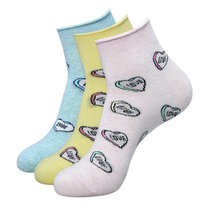 Balenzia Women Combed Cotton Ankle Length Love Socks (Free Size)(Pack of 3/1U)- Green,Yellow,Pink - Balenzia