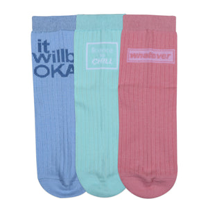 Balenzia Women Assorted Crew/Calf-Length Socks (Free Size)(Pack of 3 Pairs/1U)- Green,Blue,Pink - Balenzia