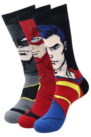 Justice League Men's Character Socks - Superman, Batman, Flash - Special Edition-(Pack of 3 Pairs/1U) - Balenzia