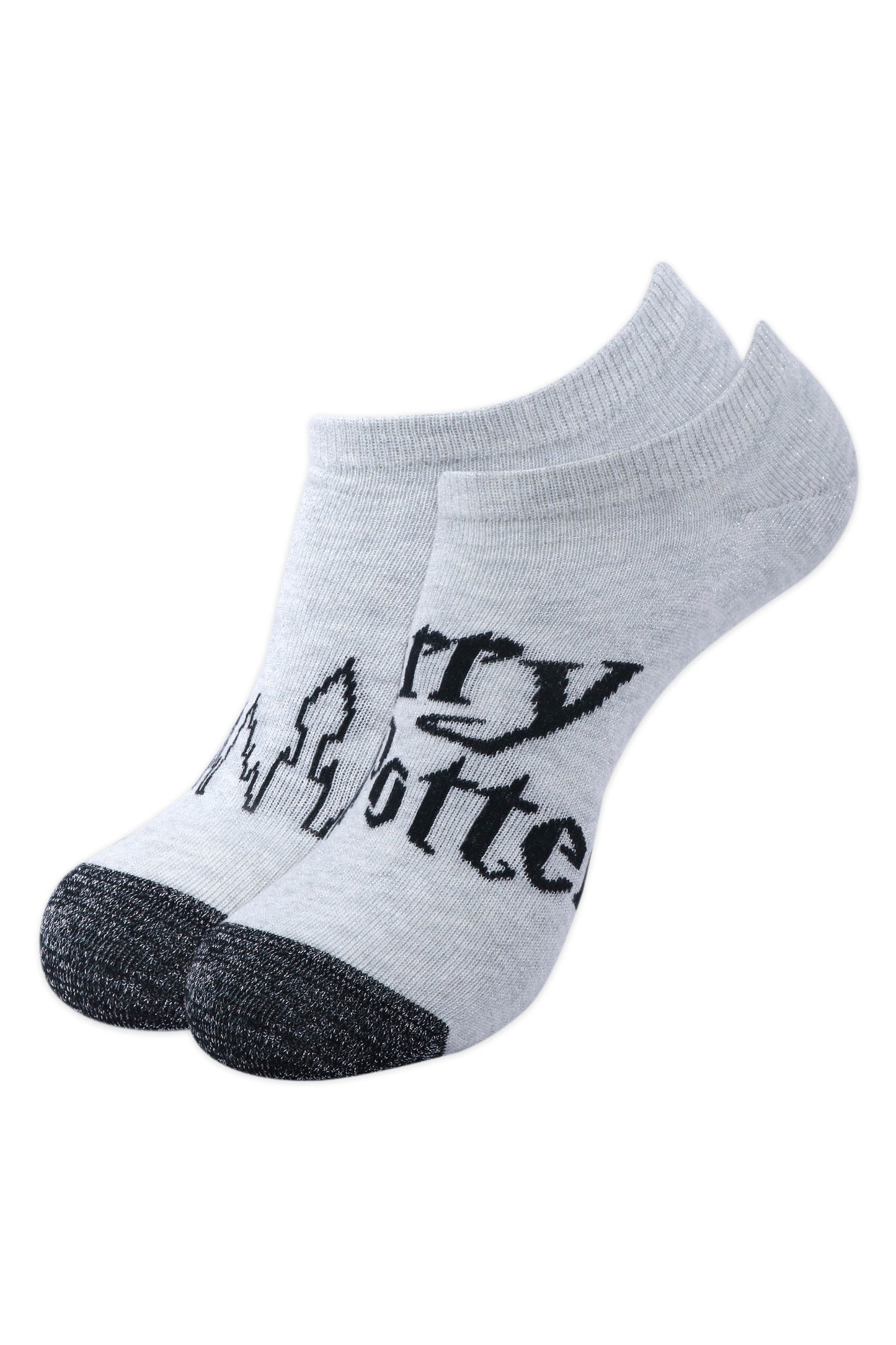 Balenzia x Harry Potter Harry Potter Logo & Hogwarts Castle Silver Lurex Socks for Women (Pack of 2 Pairs/1U)- Silver - Balenzia