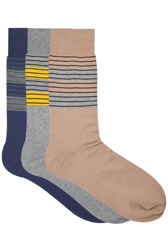 Balenzia Men's Striped Cotton Crew Socks-3 Pair Pack - Balenzia