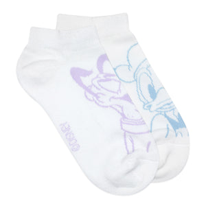 Balenzia x Disney Donald Duck & Pluto Lowcut Socks for Women (Pack of 2 Pairs/1U)(Free Size) White - Balenzia