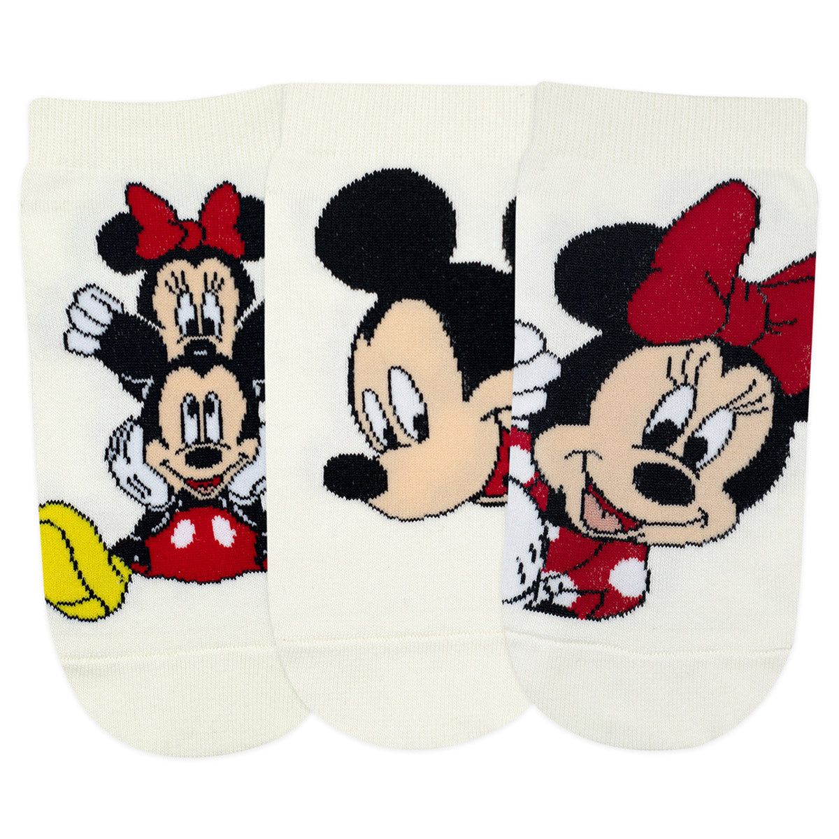 Balenzia x Disney Mickey & Minnie Themed Lowcut Socks for Women- (Pack of 3 Pairs/1U)(Free Size)Cream - Balenzia