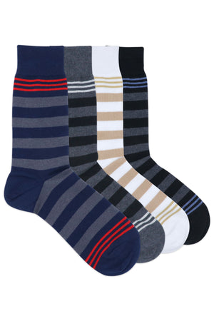 Balenzia Men's Formal/Casual Striped Calf length/Crew length socks (Pack of 3 Pairs/1U)Black/D.Grey/Navy/White - Balenzia