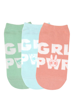 Powerpuff Girls Women Low Cut Socks by Balenzia- Pink, Blue, Green- (Pack of 3 Pairs/1U) - Balenzia